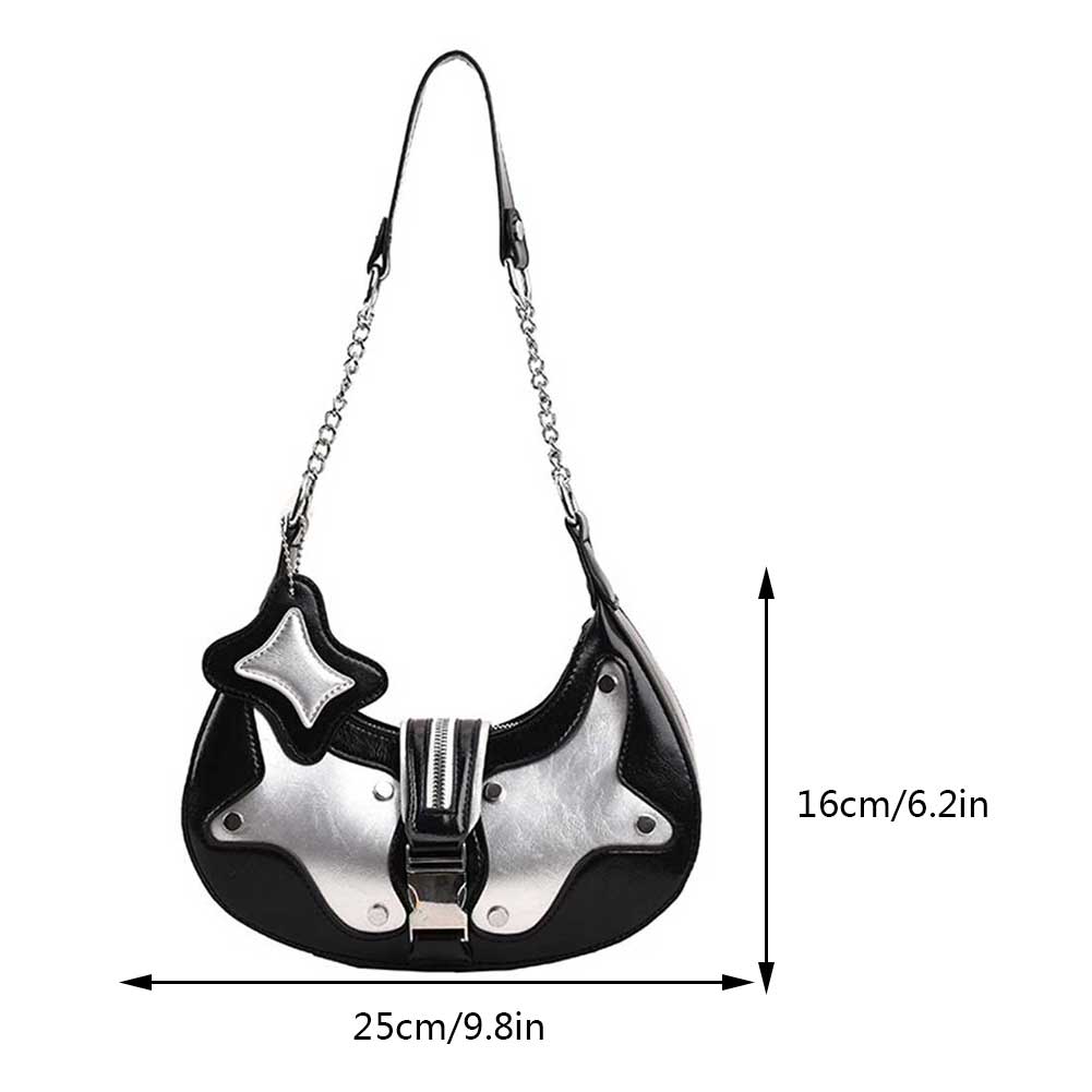 2025 new Y2K for Women Retro PU Leather Rivets Armpit Fashion Contrast Color Shoulder Bag Zipper Hasp Top-handle Bags zhanyishengli