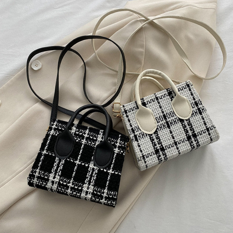 Women Mini Handbag Ladies Pouch Fashion Check Pattern Shoulder Bag Crossbody Messanger Bag Lightweight Simple Elegant Tote Bag