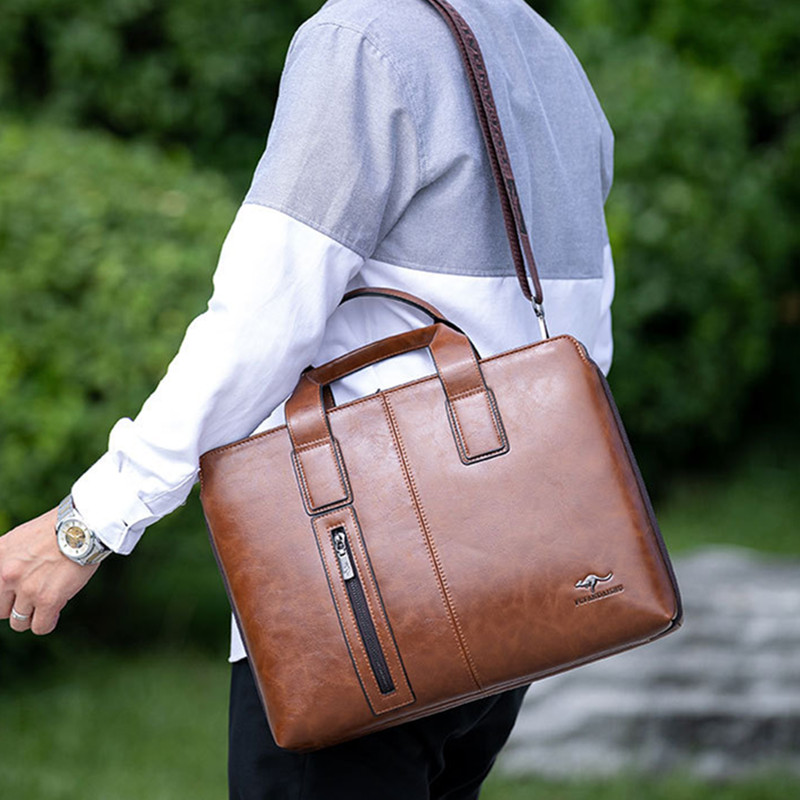 Luxury Leather Mens Briefcases Business Handbag Vintage Male Shoulder Messenger Bag Large Capacity Laptop Bag