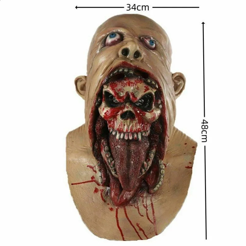 Spooky Halloween Zombie Mask - Latex Bloody Skull With Melted Face For Cosplay Party Decorations Halloween Decorations 240802