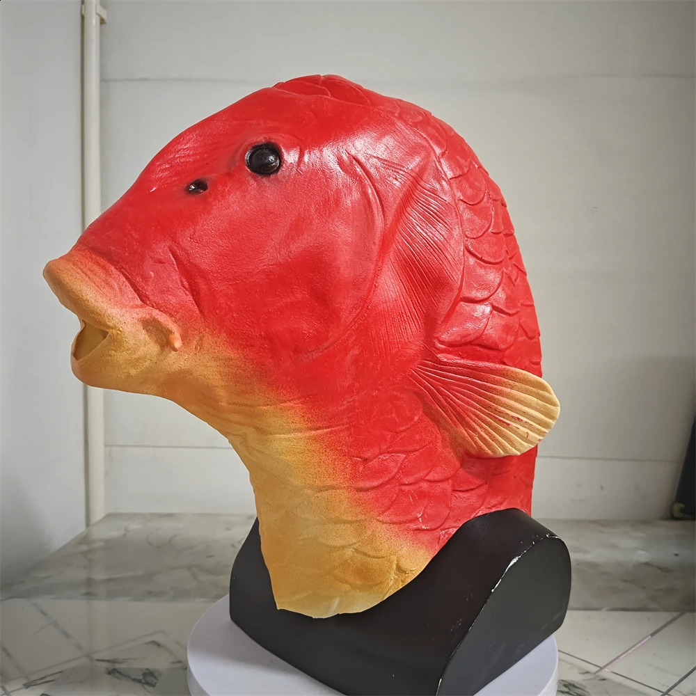 Fish Head Mask Funny Animal Black Carp Mask For Halloween Birthday Party Animal Cosplay Head Cover Prank Prop Fish Latex Masks 240802