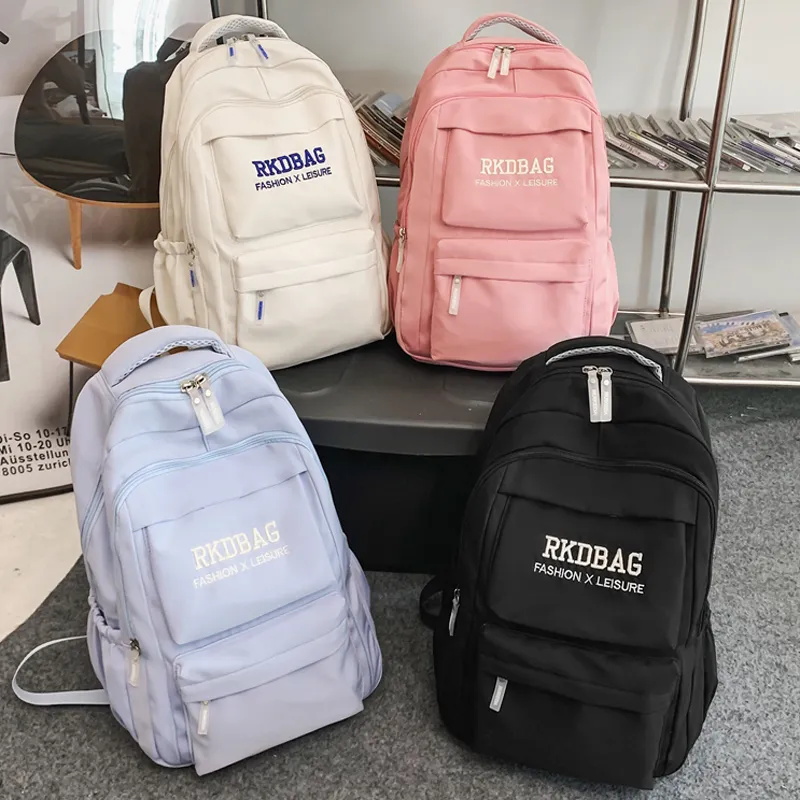 High Capacity Solid Color Waterproof Nylon Women Backpack Female Fashion Travel Bag Teenage Girl Preppy Schoolbag Kawaii Bookbag