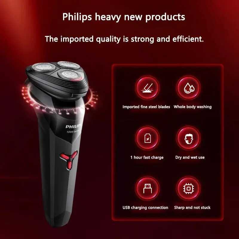 PHILIPS S1113 Electric Shaver USB Charge Stainless Steel PowerCut Blade Razor Triple Floating Head Men Fast Shave Beard Trimmer W250625