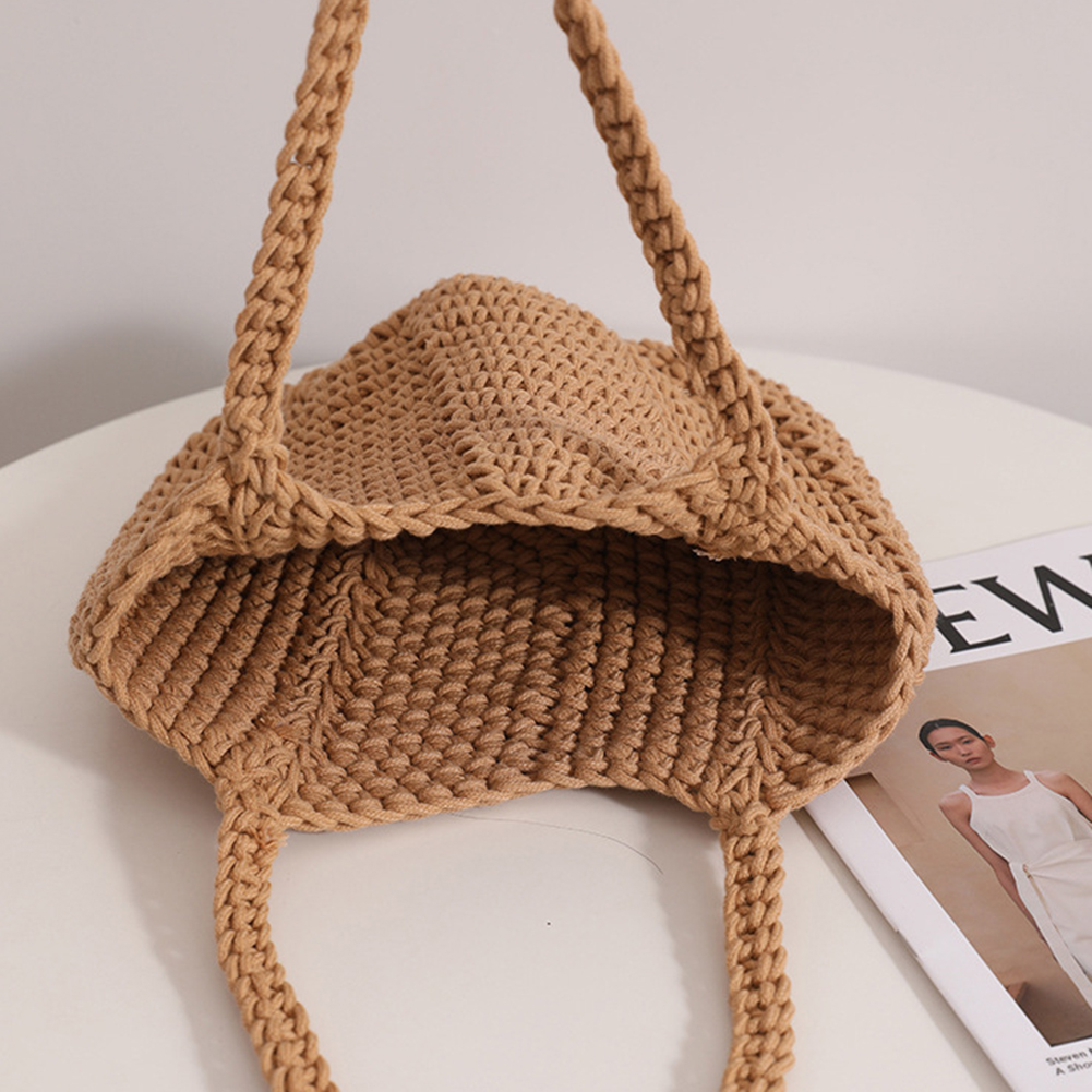Vintage Weaving Shoulder Bag Ladies Shopping Bags Korean Style Knitting Handbags Casual Soft Elegant Bucket for Seaside Vacation