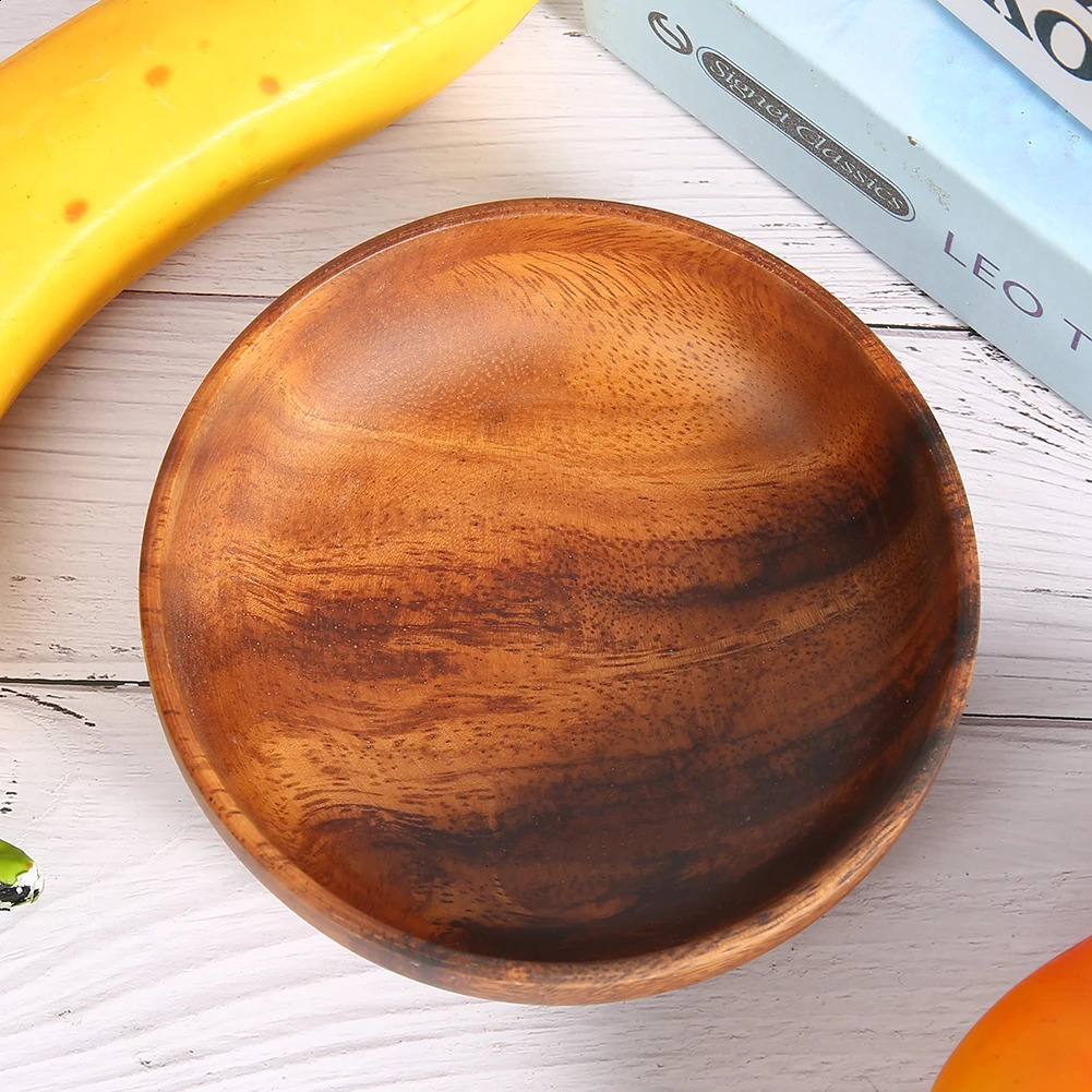 Wooden salad bowl circular dessert display supply tray fruit snack home coffee shop service 240801