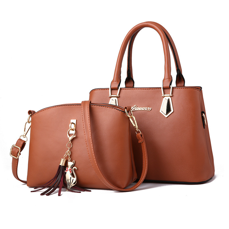 2Pcs PU Leather Handbag Set, Tassel Decor Satchel Purse, Fashion Crossbody Bag For Women