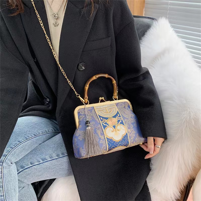 Embroidery Jacquard Bamboo Hand Lock Shell Bags Designer Bag Women Shoulder Crossbody Chain Tote Women's Handbags Purses Bag