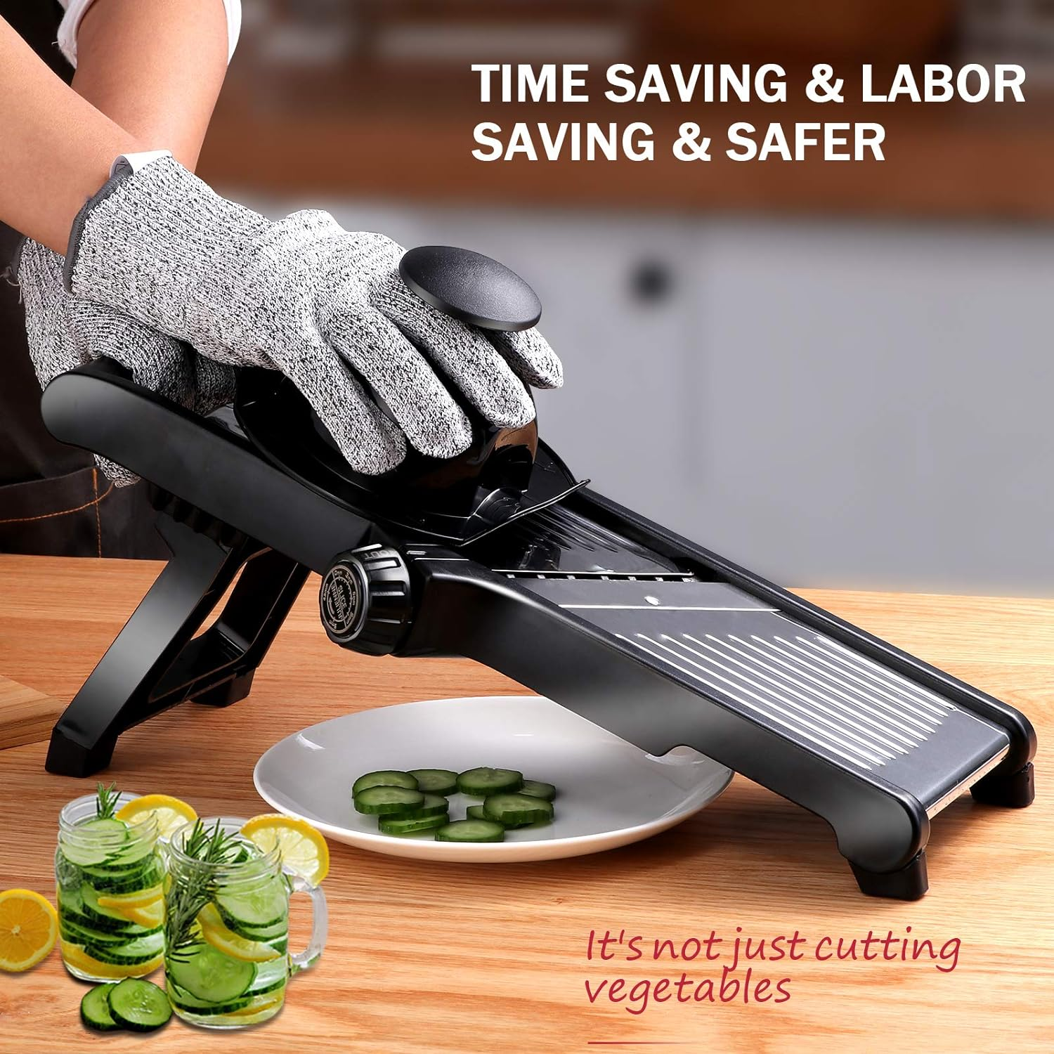 Mandolin slicer, adjustable vegetable slicer, food chopper, potato slicer, Mandolin, tomato slicer, vegetable cutter, with safety gloves