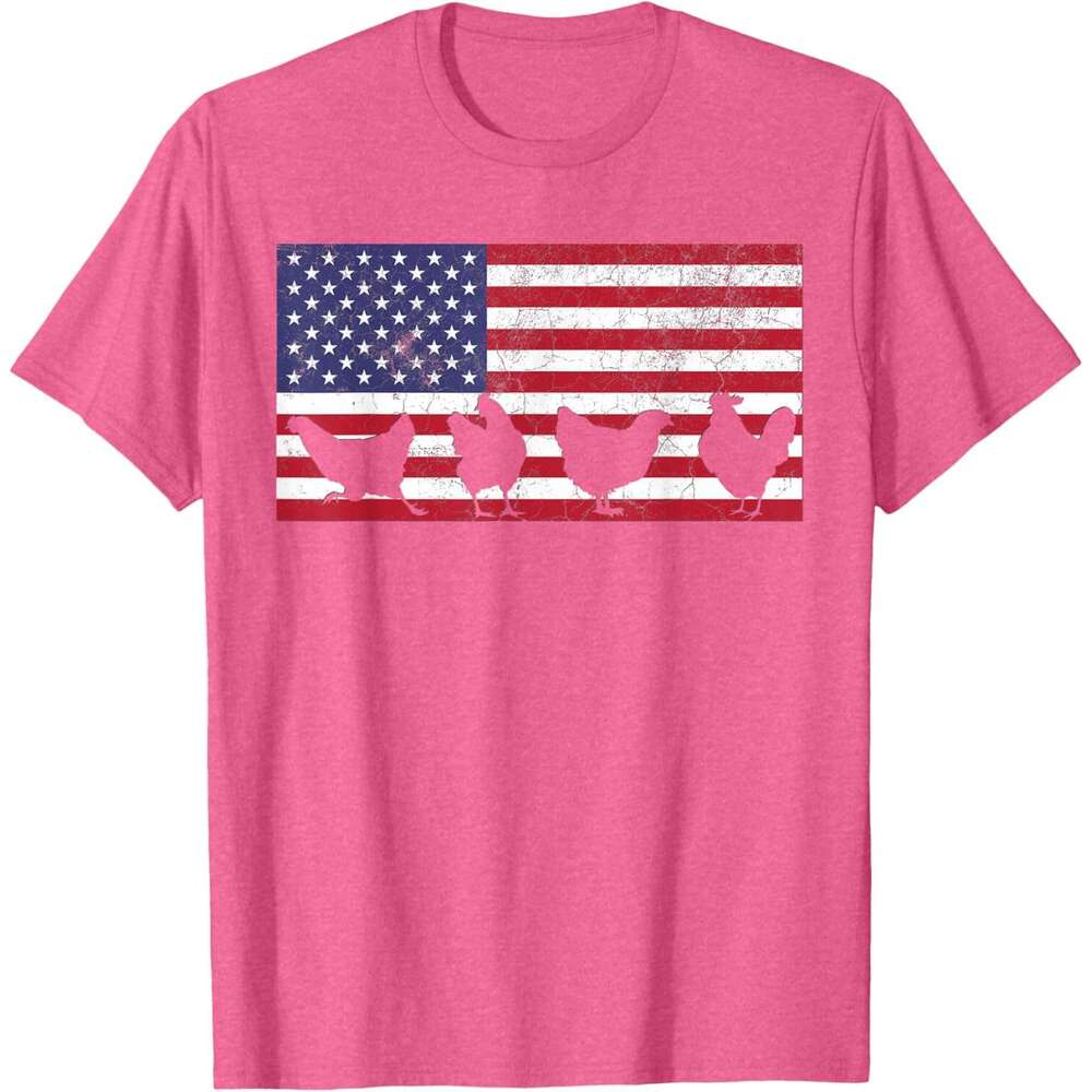 T shirt Mens Fourth of July 4th Chicken Hen Farm American Flag USA Women T-Shirt shirts tshirt graphic tee Casual tops summer clothes Short sleeve Fre