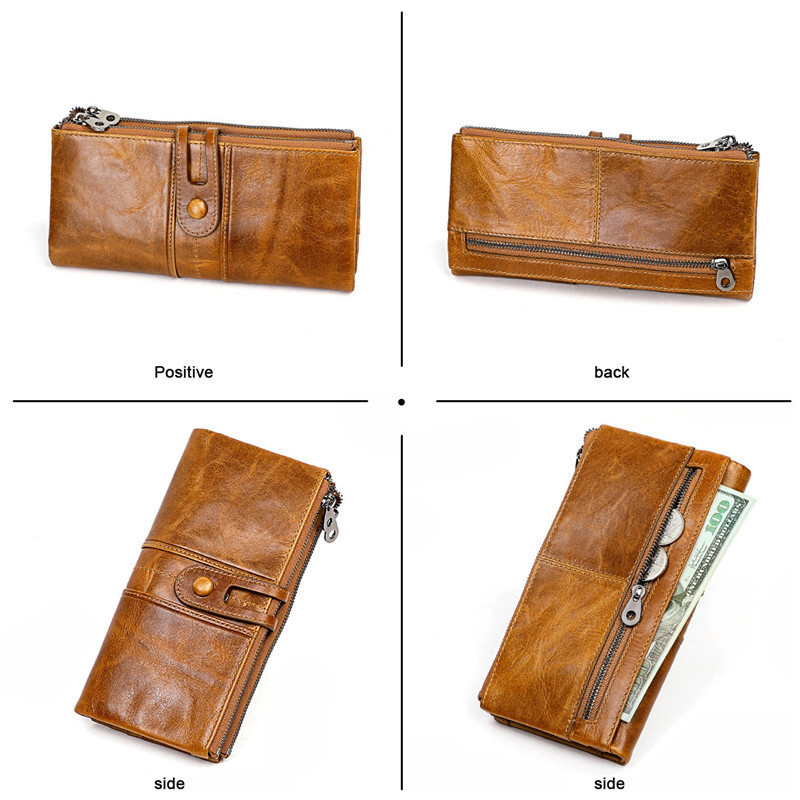 Men Purses Long Zipper Genuine Leather Male Clutch Bags With Cellphone Holder High Quality Card Holder Wallet