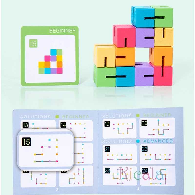 12pcs Spatial 3D Building Blocks Montessori Brain Development Spatial Reasoning Education Puzzle Game Children Wooden Puzzle Toy Y240801