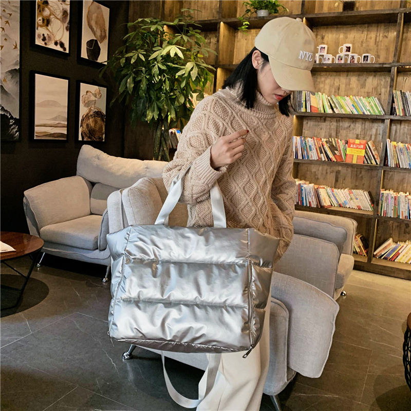 Bolso de hombro de gran capacidad para mujer, bolsas de nailon impermeables, bolsa de plumas de algodón con almohadilla espacial, bolso grande con hom