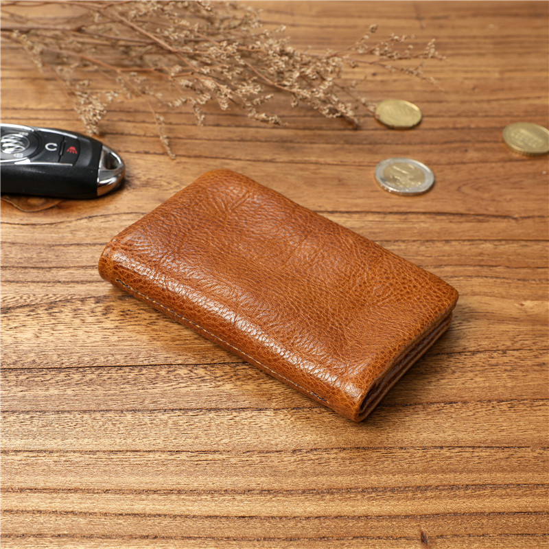 Genuine Leather Wallet For Men Women Vintage Cowhide Short Bifold Small Slim Men's Purse Card Holder With Zipper Coin Pocket Bag