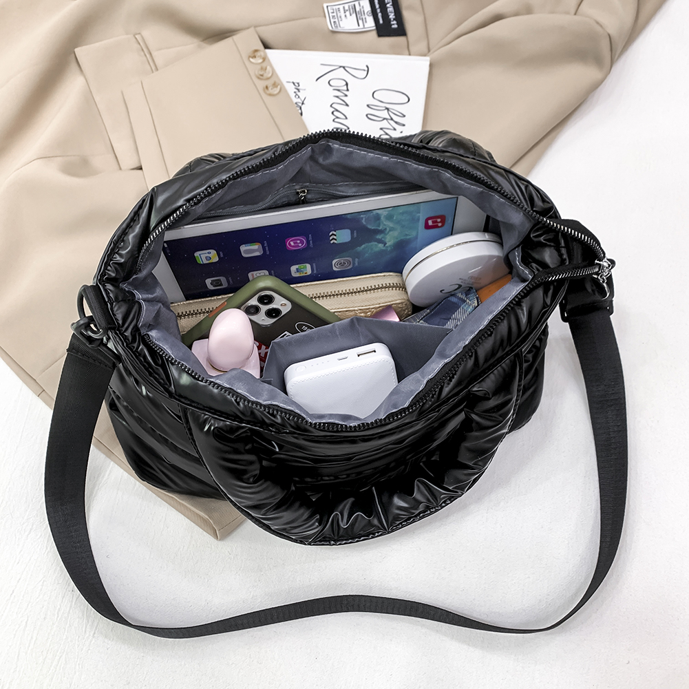 Fashion Winter Space Padded Cotton Women Crossbody Bags Casual Nylon Large Capacity Female Shoulder Bags Solid Color Handbags