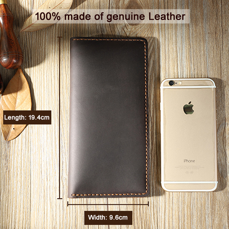 Handmade Vintage Cowhide Genuine Leather Men Wallet Leather Long Wallet Clutch bag tough Male Purse Money Bag Money Clips WF219