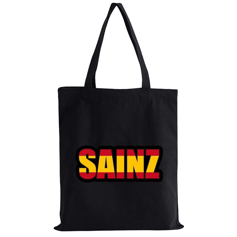 Cartoon Carlos Sainz 55 F1 Formula Racer Mini Tote Bags Shopping Bag Canvas Reusable Summer Large Capacity Shoulder Handbags