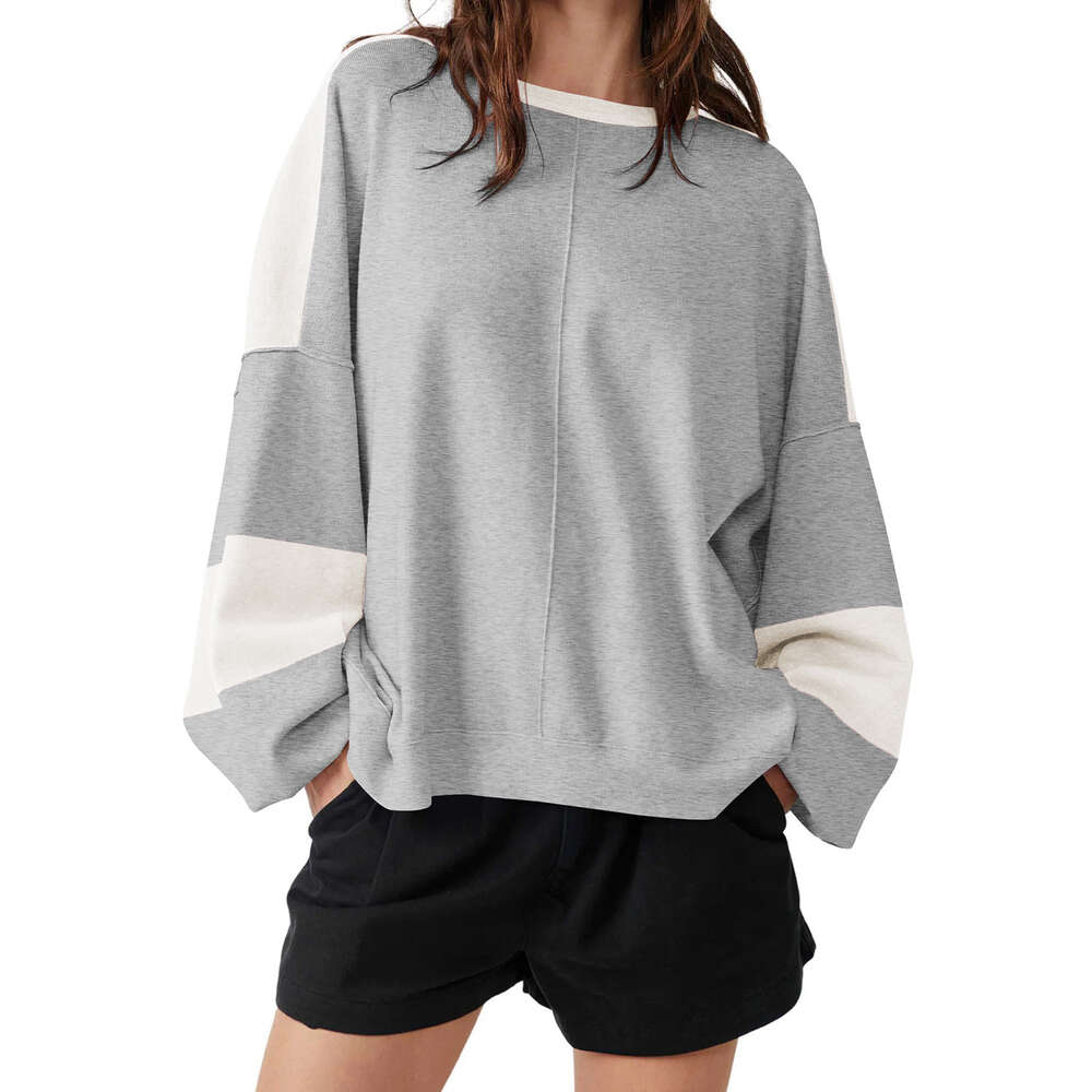 Stylish design with long sleeves loose stitching, contrasting color hoodie, fashionable round neck, autumn and winter women's clothing F8.2#52