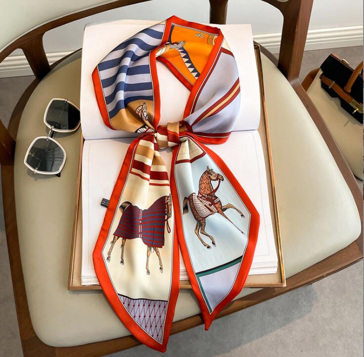 20style Écharpe Femme Soie Designer Longue Accessoire Ruban Sac Lettre Arm Multiusage 147-14cm Foulard Élégant Chemise Manteau