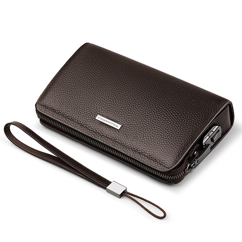 WILLIAMPOLO lock Wallet Genuine Leather Mens Clutch Wallet With Coded Lock Men Wallet Business Man Clutch Purse Mens PL286