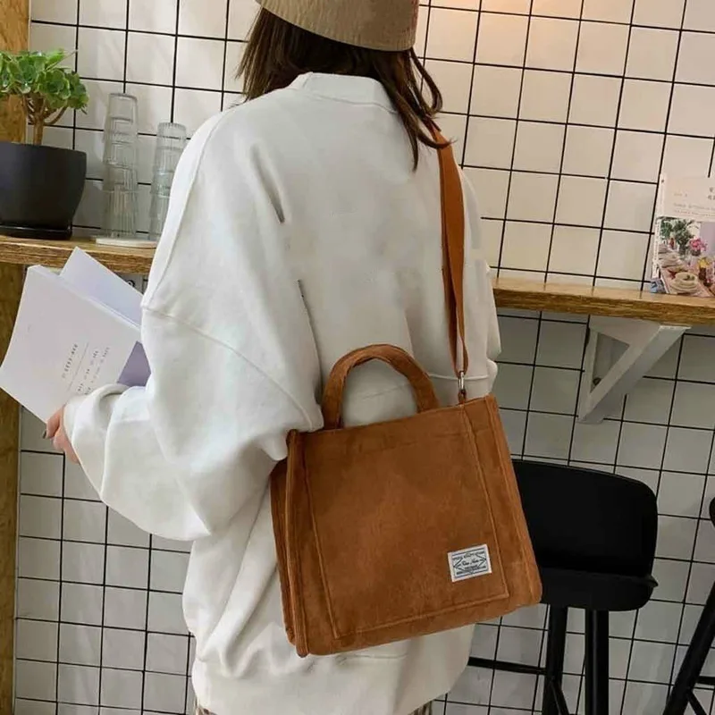 Women Corduroy Zipper Shoulder Bag FemaleSmall Cotton Canvas Messenger Bag Retro Vintage Crossbody Bags Bag for Women