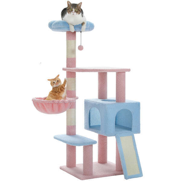 wer Tree 47.2-inch Multi story Tower, Scratching Pillar Covered with Sisal, Cute Cat Apartment, Suitable for Indoor Small and Medium sized Cats, Pink 