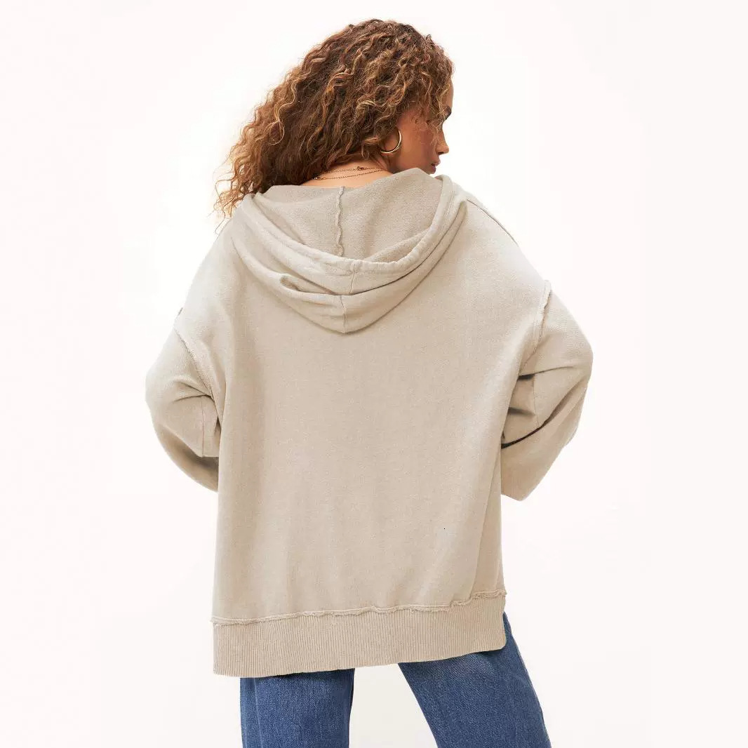 Solid color drawstring hooded sweatshirt with slit fashion trendy brand long sleeved top baseball jersey F8.2#53