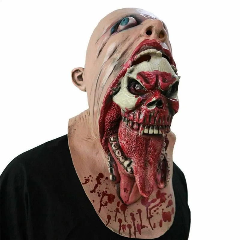 Spooky Halloween Zombie Mask - Latex Bloody Skull With Melted Face For Cosplay Party Decorations Halloween Decorations 240802