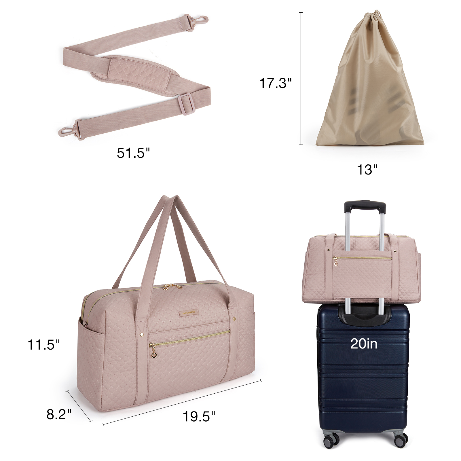 BAGSMART 2 Pcs Women Weekend Bag Carry on lage Men Travel Duffle Bags Large Capacity Overnight Pink Nylon Waterproof Totes