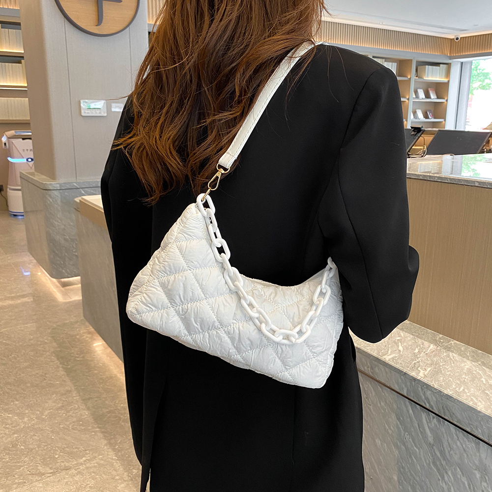 Fashion Quilted Women Shoulder Bags Small Chains Top-Handle Bags Cotton Padded Handbags Ladies Underarm Bags Solid Color Totes
