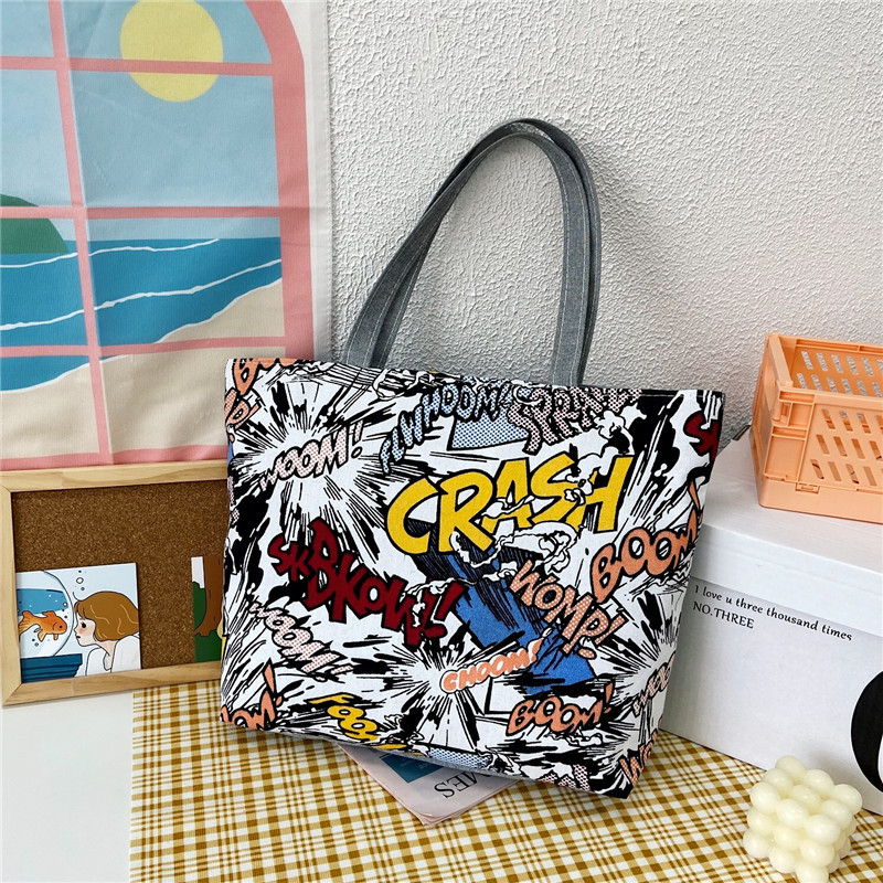 Fashion Folding Women Big Size Handbag Tote Ladies Casual Flower Printing Canvas Graffiti Shoulder Bag Beach Bolsa Feminina