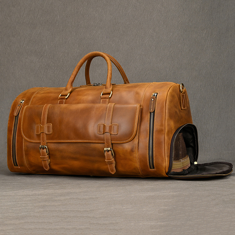 Vintage Fashion Handbags For Men Genuine Leather Travel Duffles Travelling Shoulder Bag Cowskin Hand Luggage Bags Large Duffle