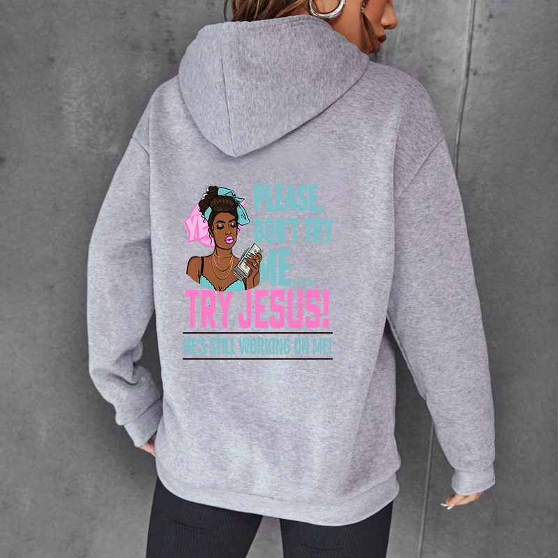 New autumn winter with fashionable pattern printed hooded back collar and plush hoodie for women F8.2#30