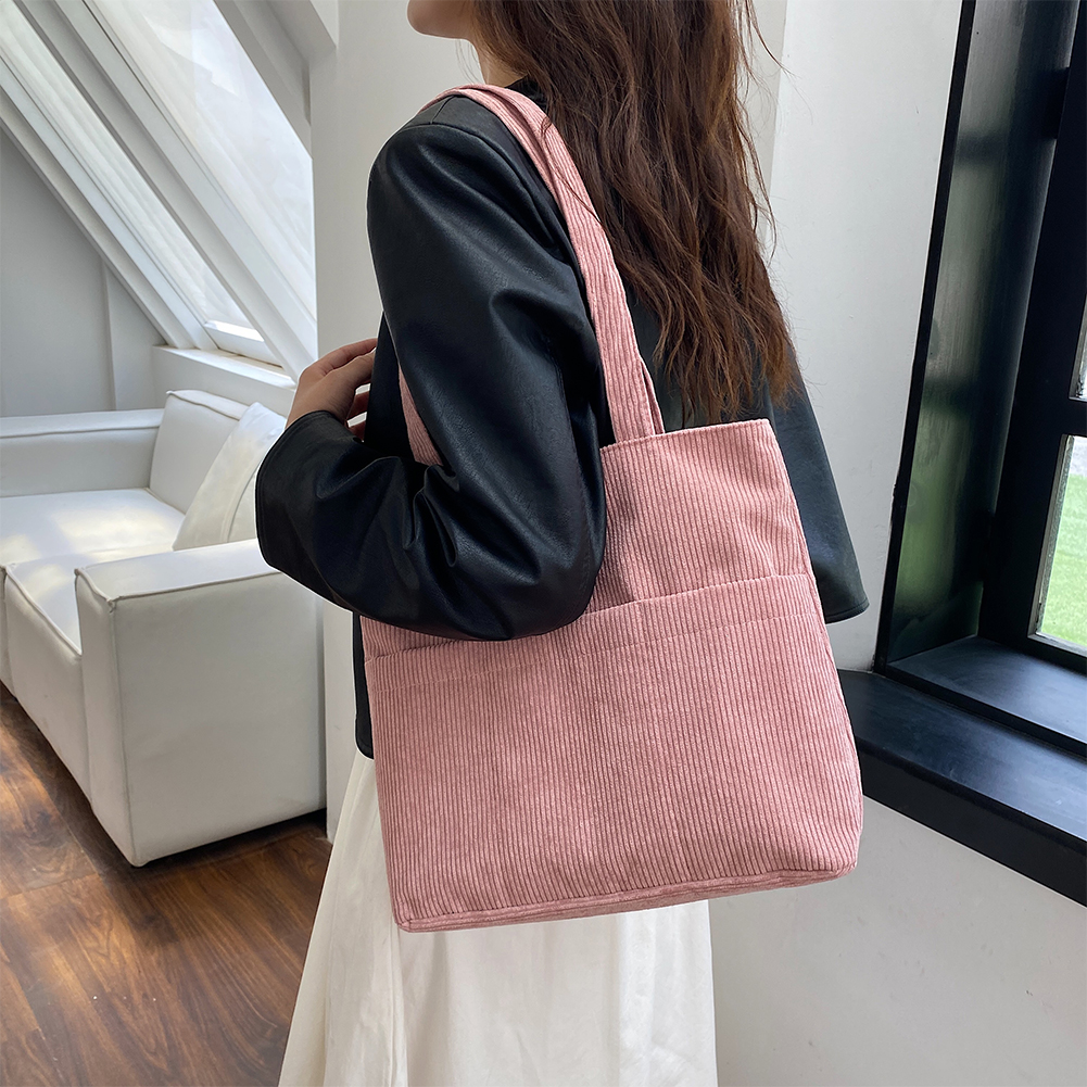 Women Corduroy Multi-Pocket Tote Bag Fashion Large Capacity Satchel Bag Handbag Female Casual Shoulder Bags Travel Shopping Bag