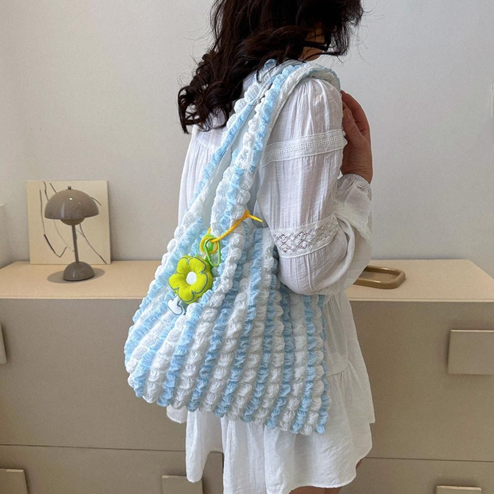 Women Shoulder Bags Cute Pleated Bubbles Large Capacity Female Vest Underarm Bag Tote Shopping Bag Soft Cloth Fabric Handbags