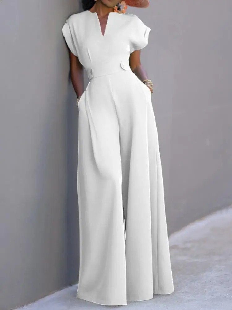 Yeezzi Women Black White Color Wide Leg Jumpsuits Summer Cap Sleeves Loose Fashion Urban Casual Office Jump Suits 240802