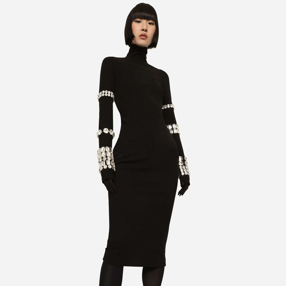 New Heavy Industry Nail Drill Long Sleeve High Neck Bandage Dress Slim Fit and Slim Look Knitted Round Neck Womens Autumn/Winter Edition