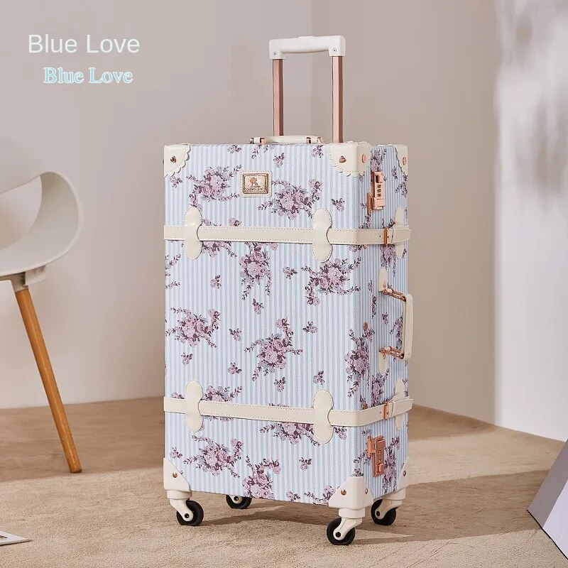 2023 new retro Spinner Rolling Luggage Set Ladies Travel Bag floral Trolley Boarding Cabin Suitcases on Wheels Vintage
