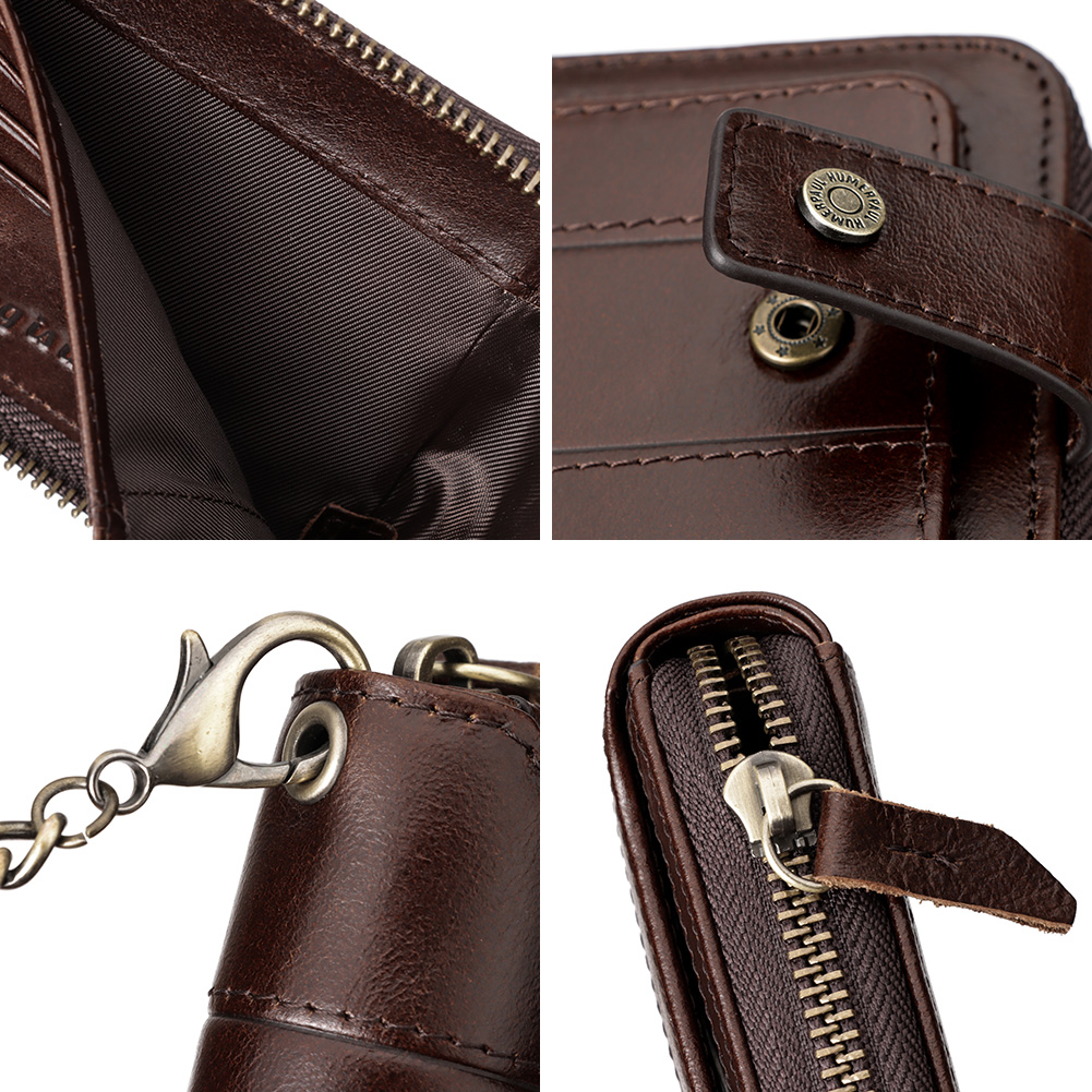 HUMERPAUL Genuine Leather Men's Wallet RFID Male Credit Card Holder with ID Window Multifunction Storage Bag Zipper Coin Purse