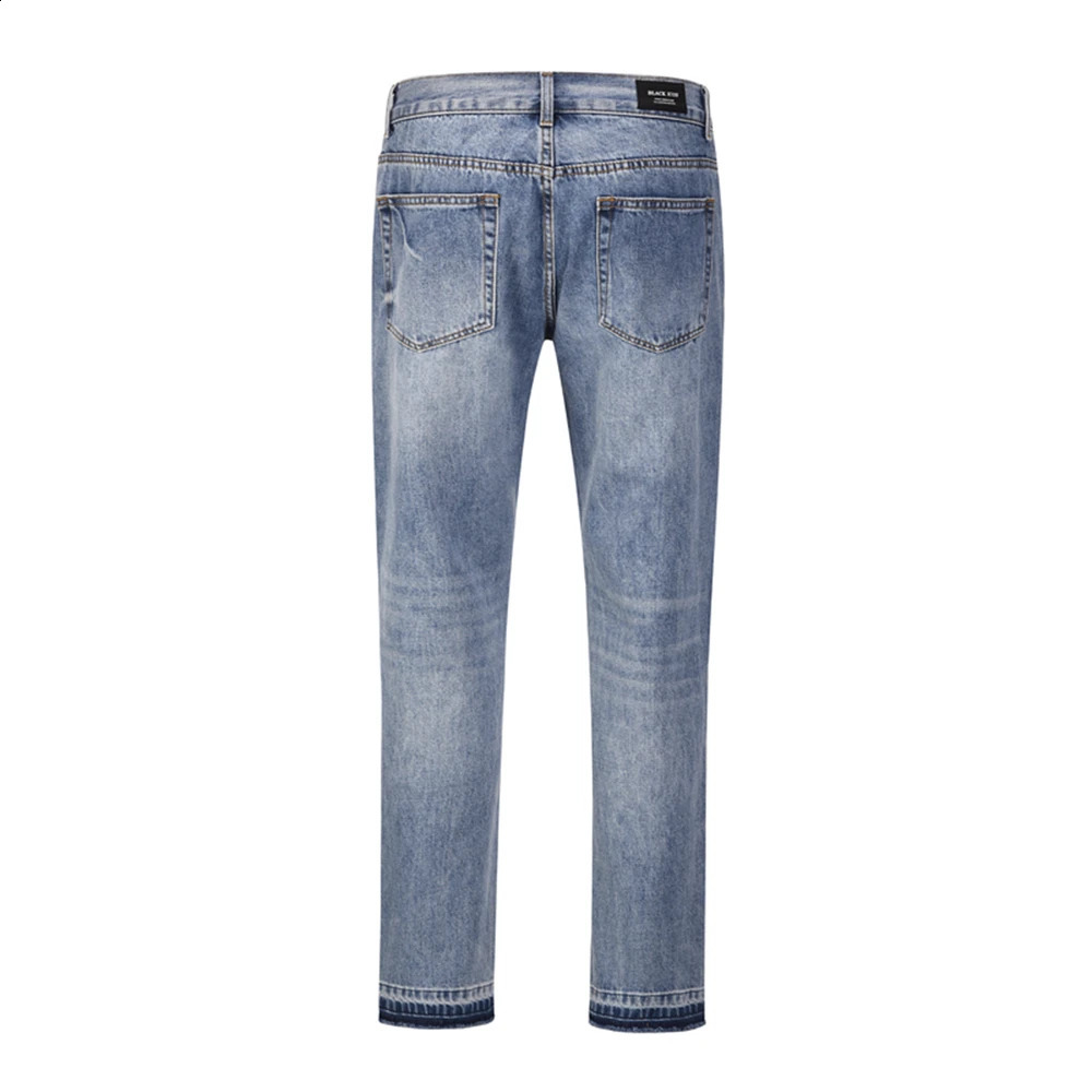 Retro washed letter embroidery tear hole blue mens jeans straight through street clothing hip-hop loose neutral denim 240829