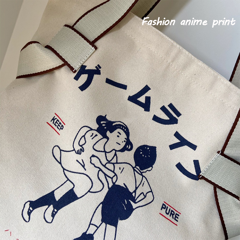 Canvas Tote Bag for Women 2023 Designer Handbag Brand Lady's Shopper Japanese Style Retro Cartoon Anime Print Girls Shoulder Bag