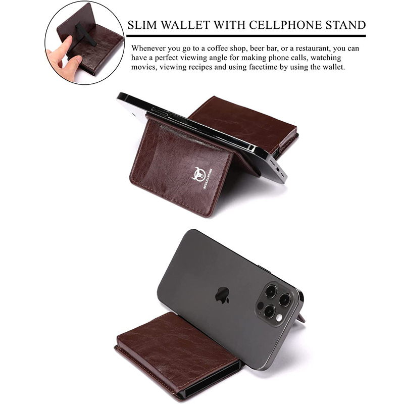 Bullcaptain Credit Card Holder Men Wallet RFID Blocking Protected Aluminium Box Leather Wallets with Money Clip Card holder