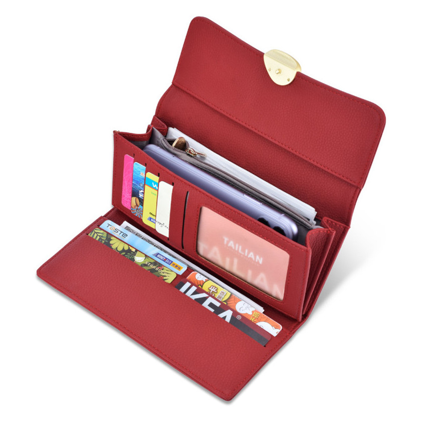 Fengdong fashion simple for women red long female leather credit card holder wallet 4