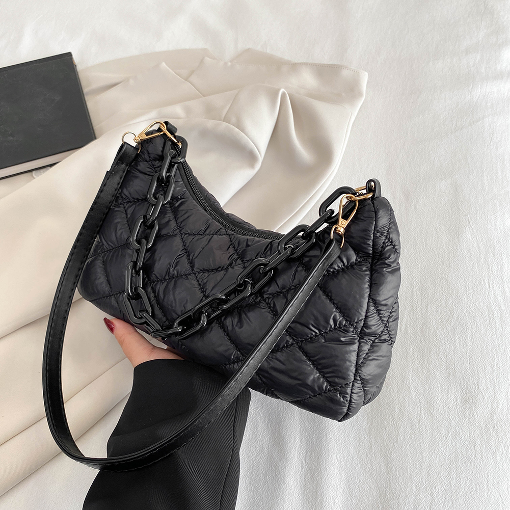 Fashion Quilted Women Shoulder Bags Small Chains Top-Handle Bags Cotton Padded Handbags Ladies Underarm Bags Solid Color Totes