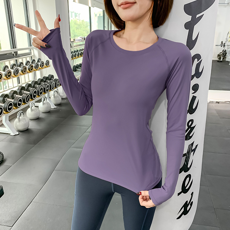 Yoga wear women's autumn long sleeve sports running top to wear tight stretch fitness T-shirt Pilates training clothes