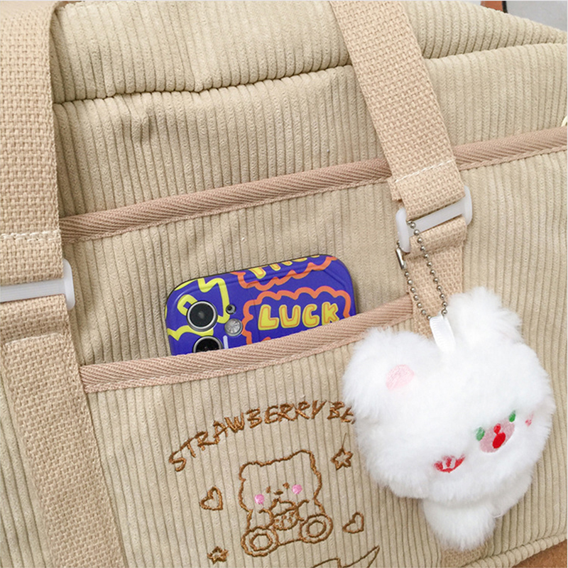 Cute Casual Bag for Women Shoulder Bags 2023 Corduroy Shopper JK Cartoon Embroidered Bear Letter Girls Handbags Student Tote Bag