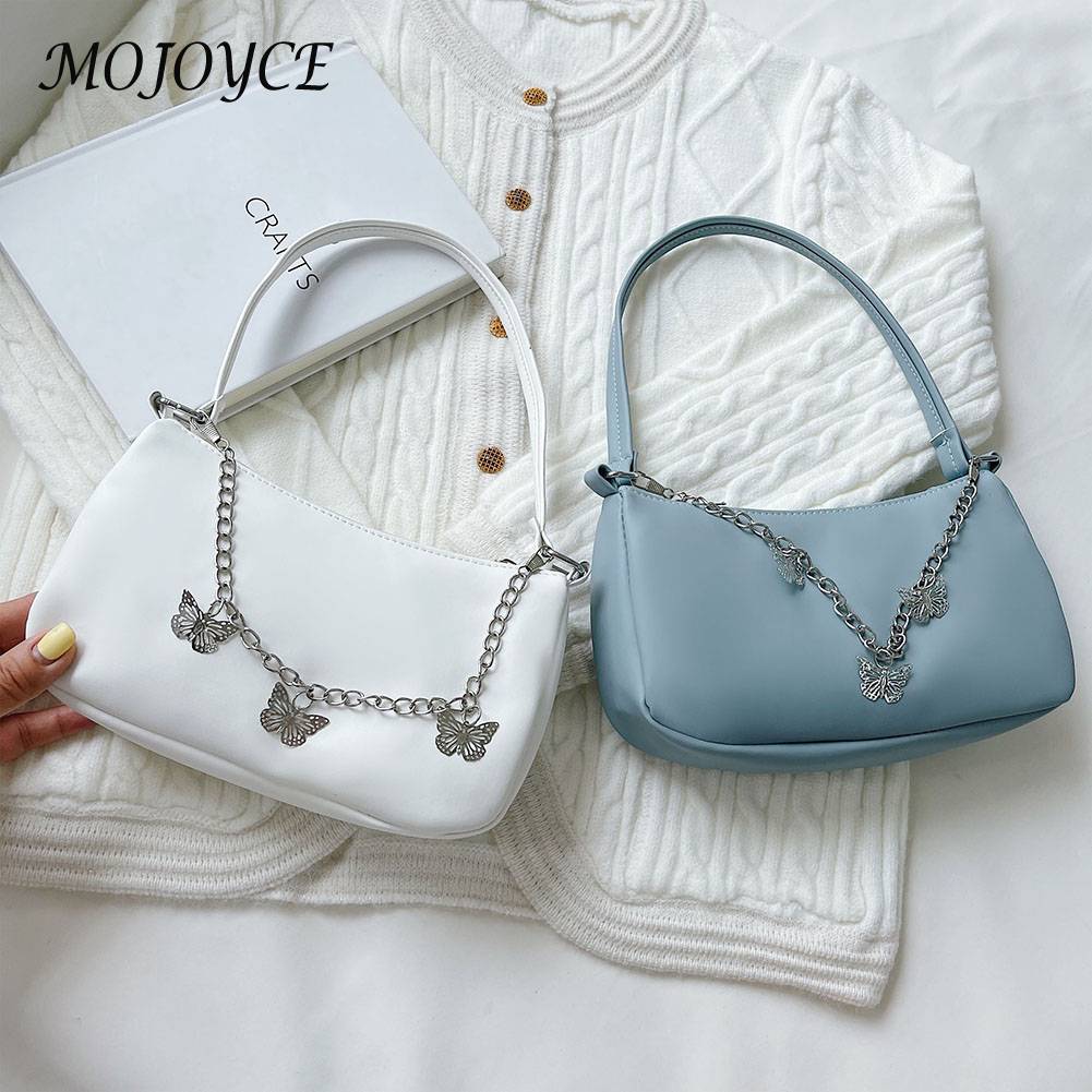 Retro Butterfly Chain Underarm Bag Women‘s Fashion Solid Color Shopping Shoulder Bag Travel Casual Small Handbags for Women