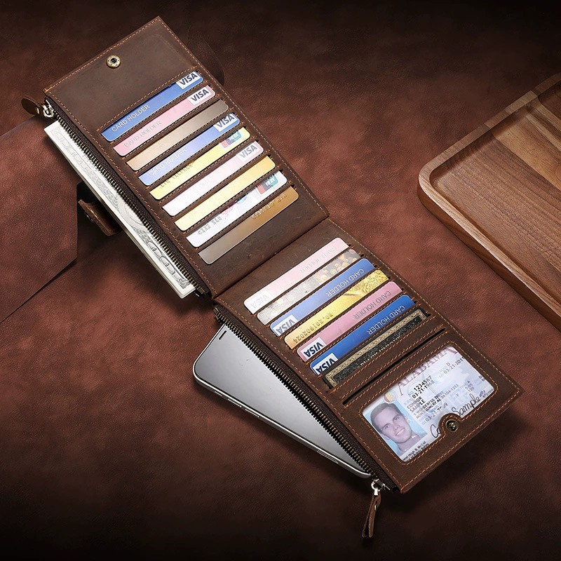 Men's Luxury Wallets Wallet Clips Leather Money Clip Cardholder Long Multi Card Slot Zip Holders Dolars Man Genuine Cash Mens I