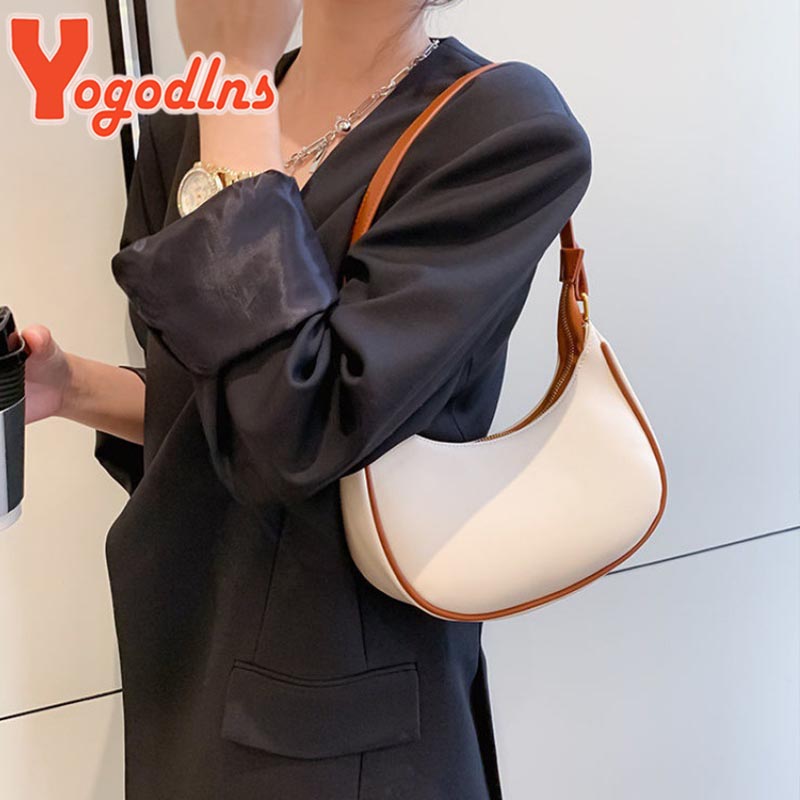 Yogodlns Trendy New Underarm Bag For Women PU Leather Shoulder Bag Vintage Dumpling Bag Designer Girls Portable Handbag Totes