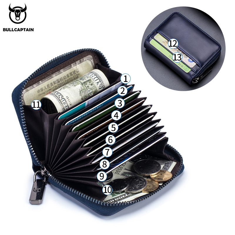 BULLCAPTAIN Real Pickup Card Bag with RFID Function Men's Card Holder Credit Card Business Card ID Card Holder Fashion Card Bag