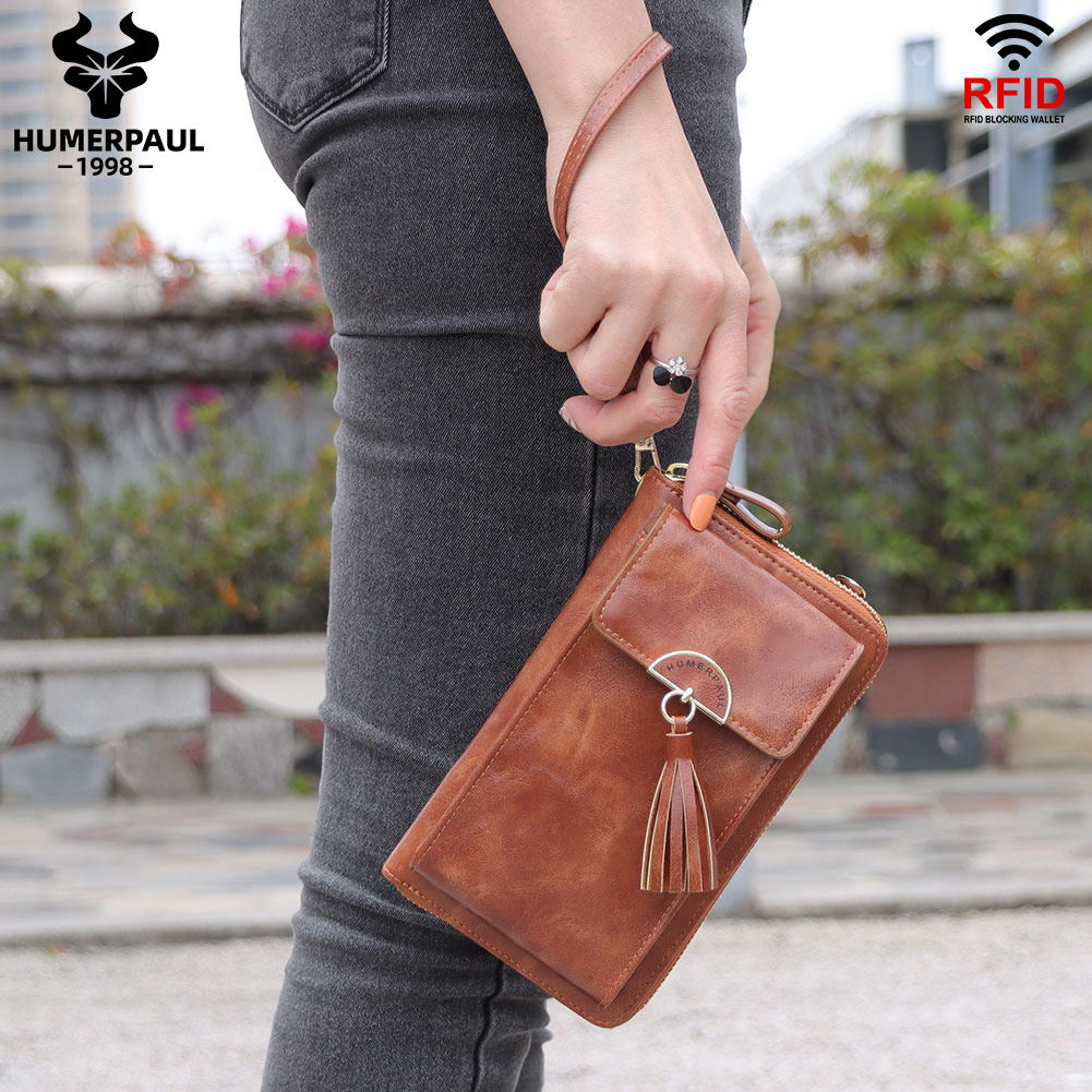 Soft Leather Women Shoulder Bag with Cell Phone Pocket RFID Blocking Female Clutch Card Wallets Fashion Lady Crossbody Tote Bag